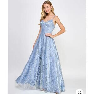 puffy prom dress blue Beautiful Tulle A-line Blue Puff Sleeves Long Prom Dress, Evening Dress,  MP765